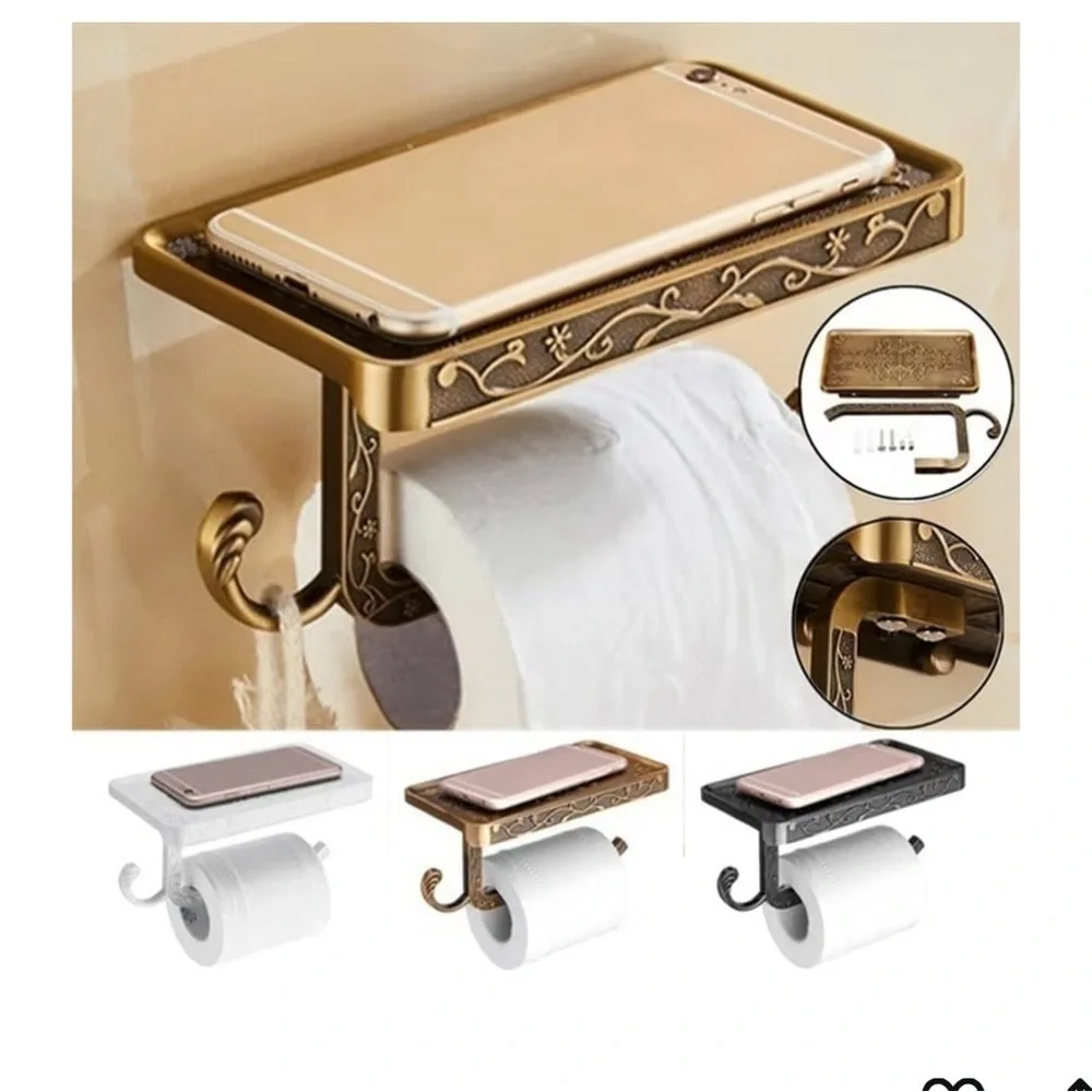 Ornate Decorative Wall-Mount Shelf with Hook - Black